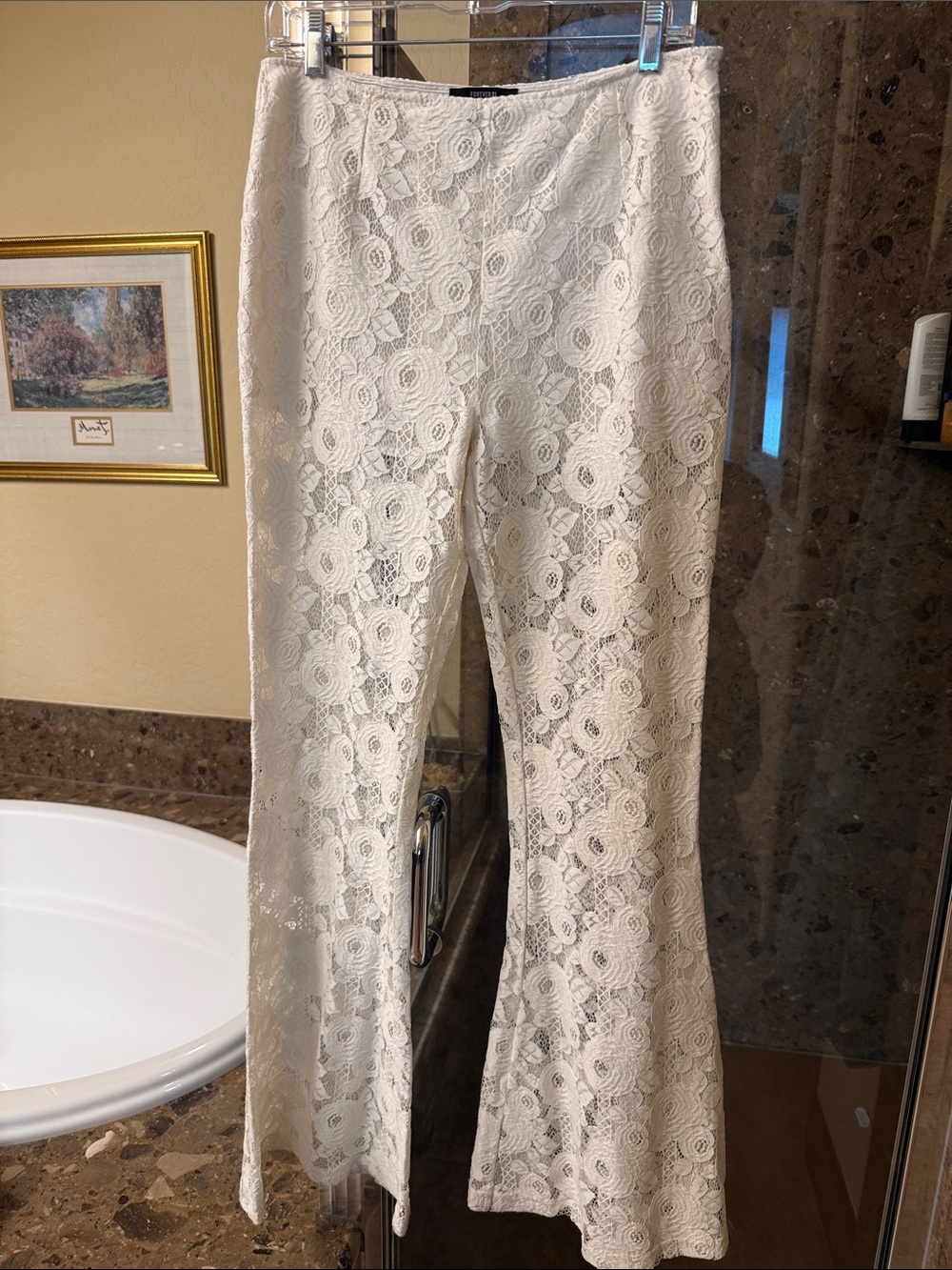 Forever 21 White Lace Flare Pants